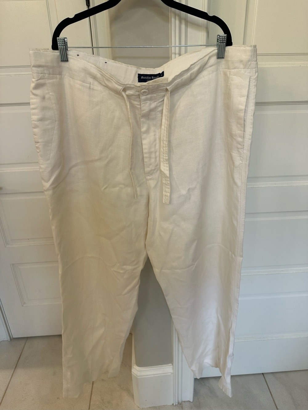 Austin Reed Men’s XL 100% Linen White Wide Leg Pants Drawstring Pockets Beach